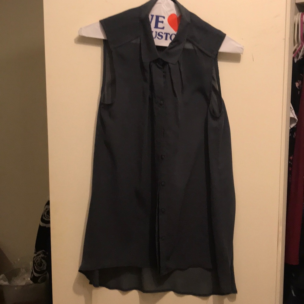 H&M sheer blue button down top size 4